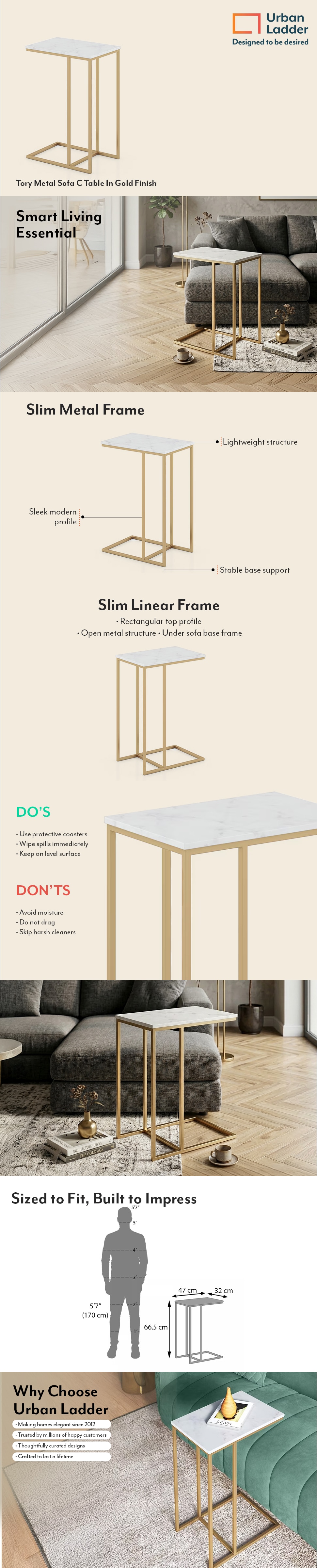 Tory Metal Sofa C Table In Gold Finish