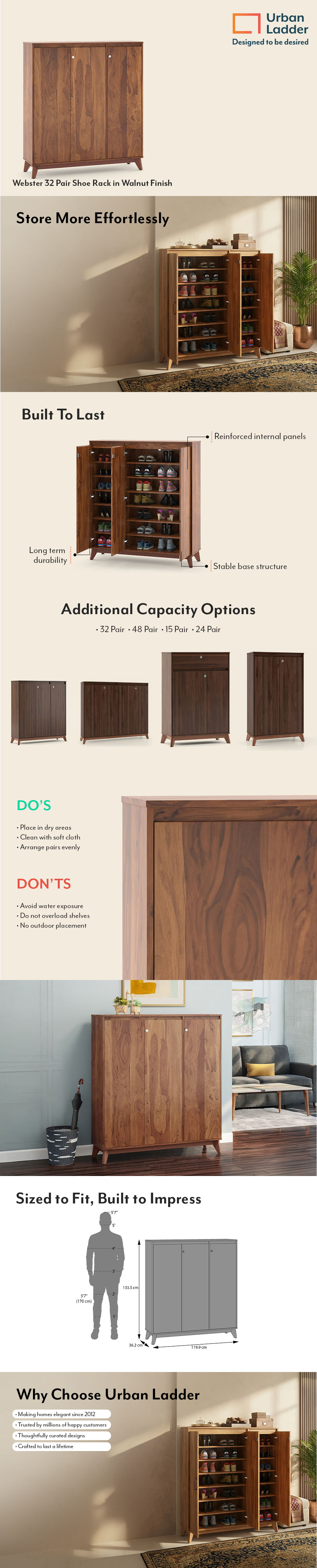 Webster 32 Pair Shoe Rack in Sheesham Finish