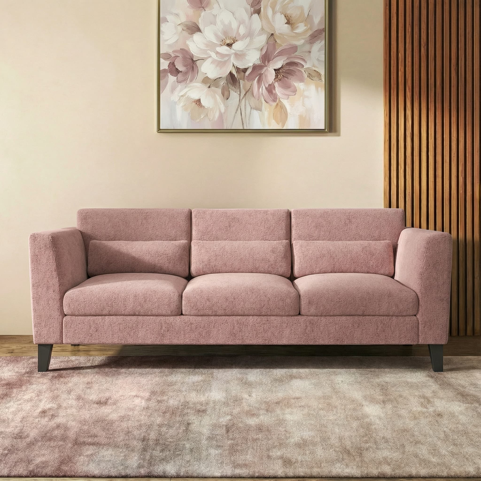 Lewis 3 Seater Fabric Sofa In Desert Rose Colour - Urban Ladder
