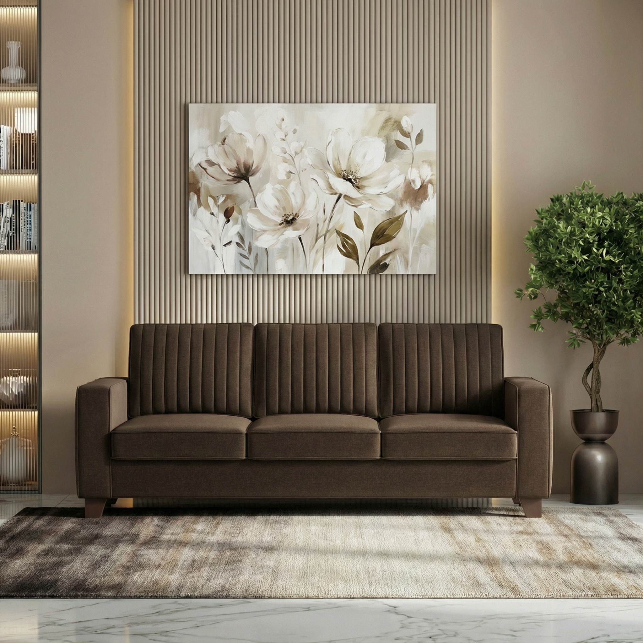 Apollo Neo 3 Seater Fabric Sofa in Dark Earth Colour (Back Height : Regular, Cushion Type : Soft)