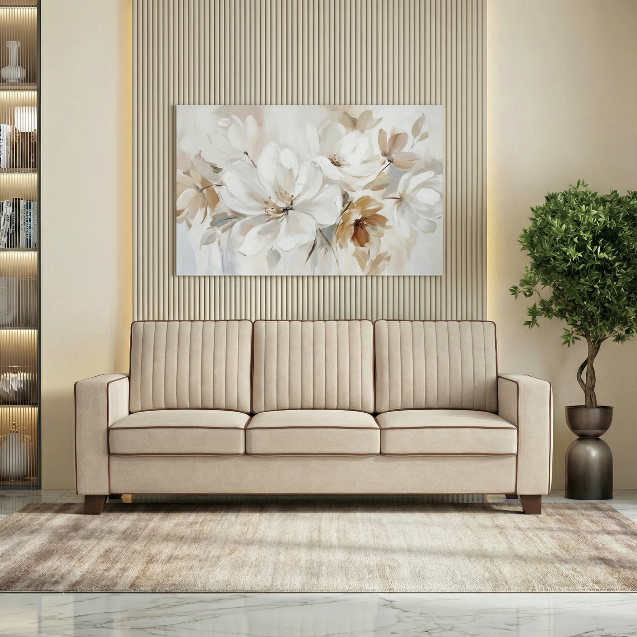 Apollo Neo  High Back 3 Seater  Fabric Sofa In Classic Beige Colour