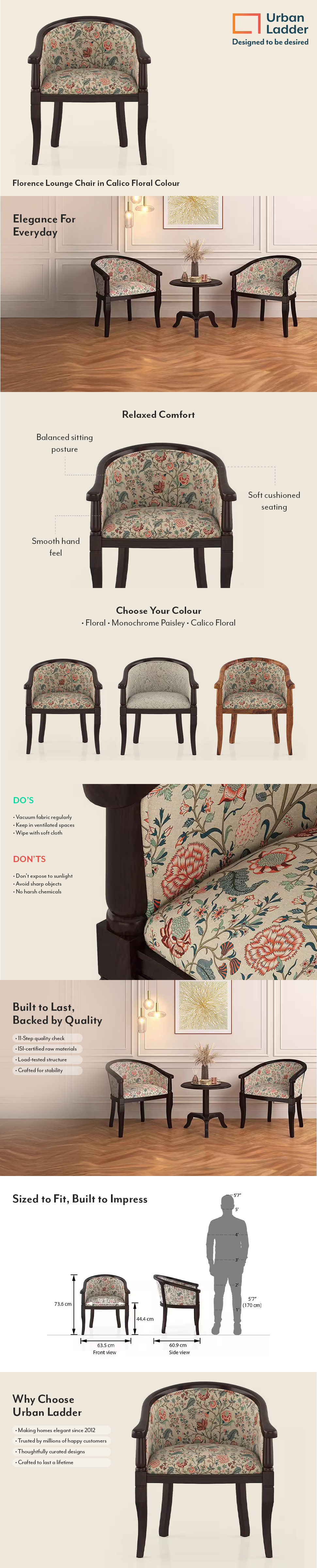 Florence Solid Wood Lounge Chair in Calico Floral Colour