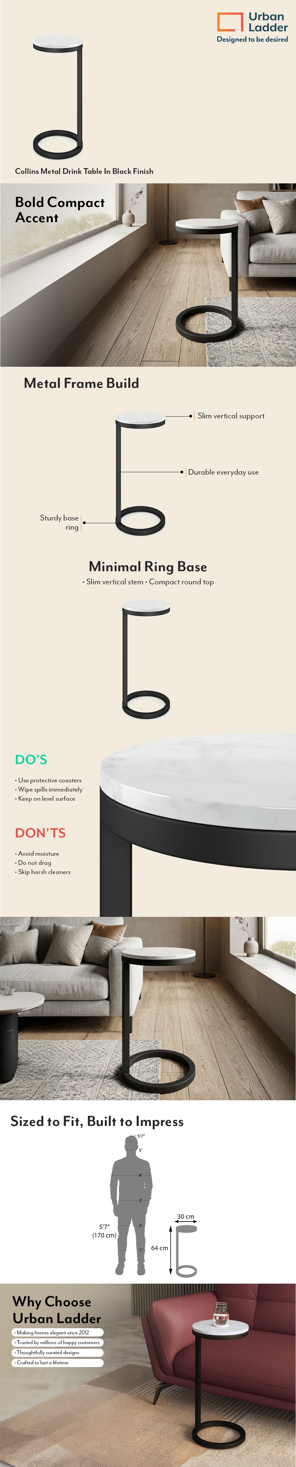 Collins Metal Drink Table In Black Finish