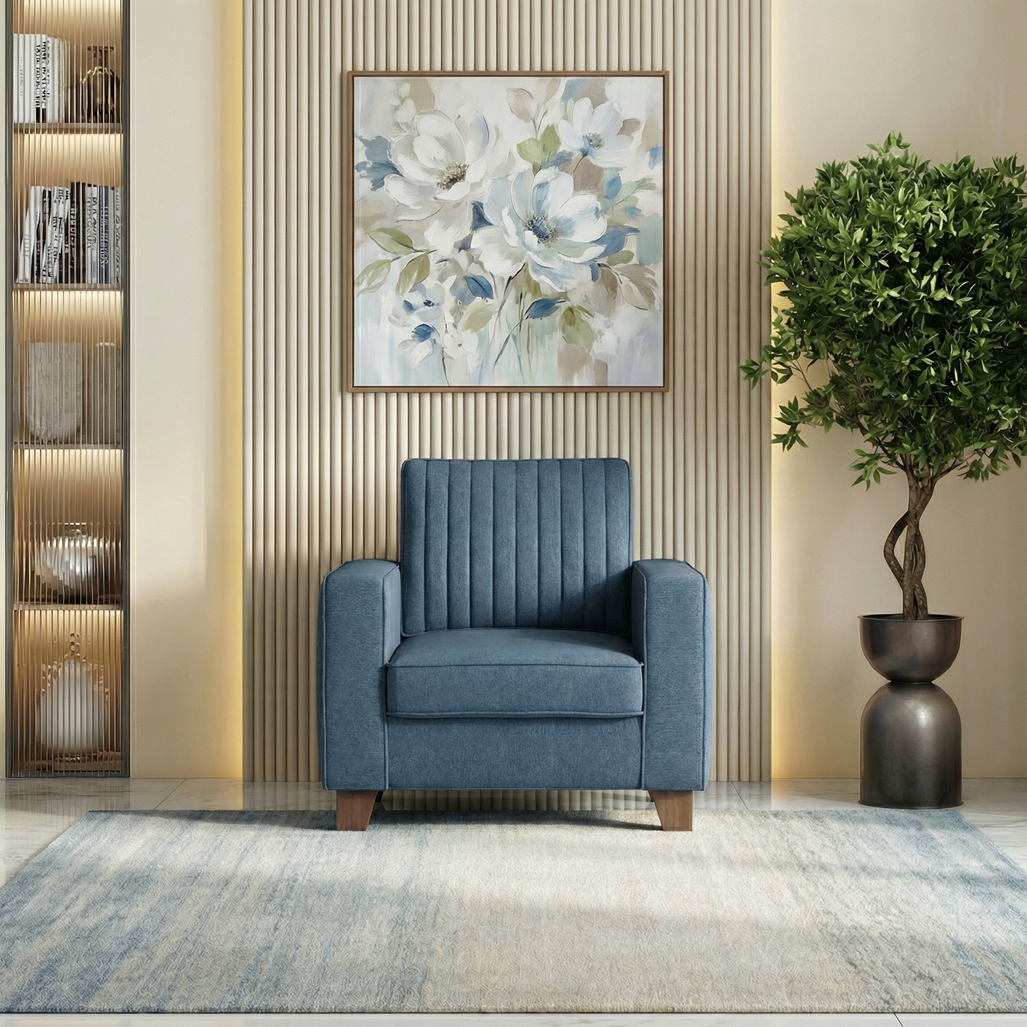Apollo Neo 1 Seater Fabric Sofa In Lapis Blue Colour