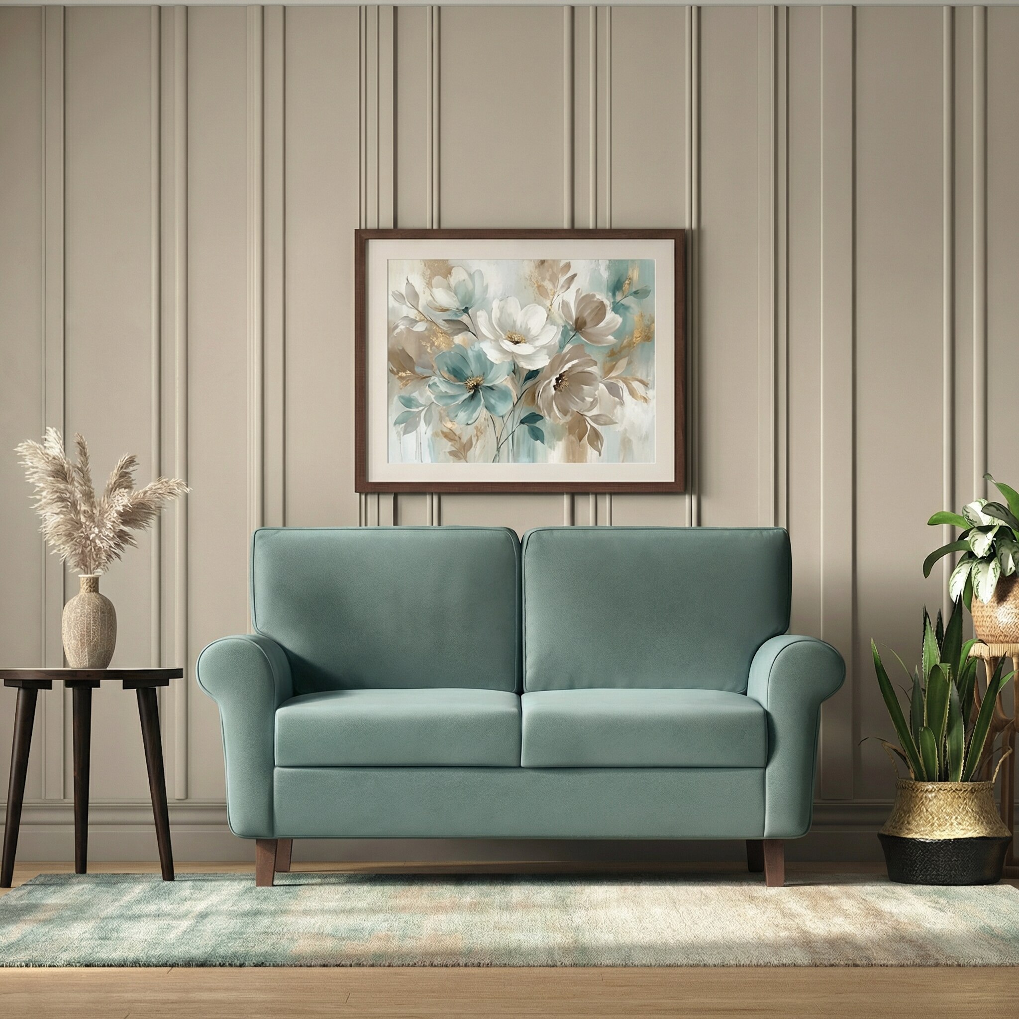 Oxford 2 Seater Fabric Sofa in Dusty Turquoise Velvet Colour