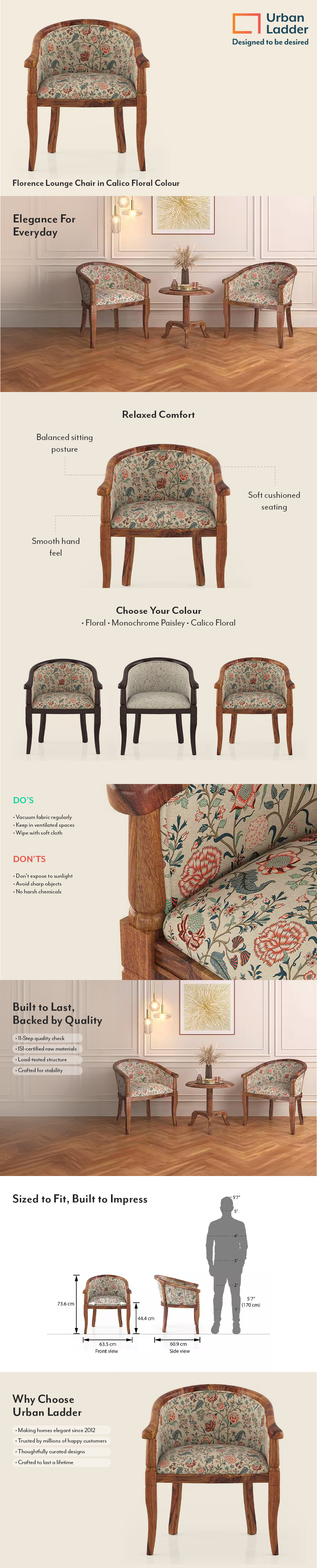 Florence Solid Wood Lounge Chair in Calico Floral Colour