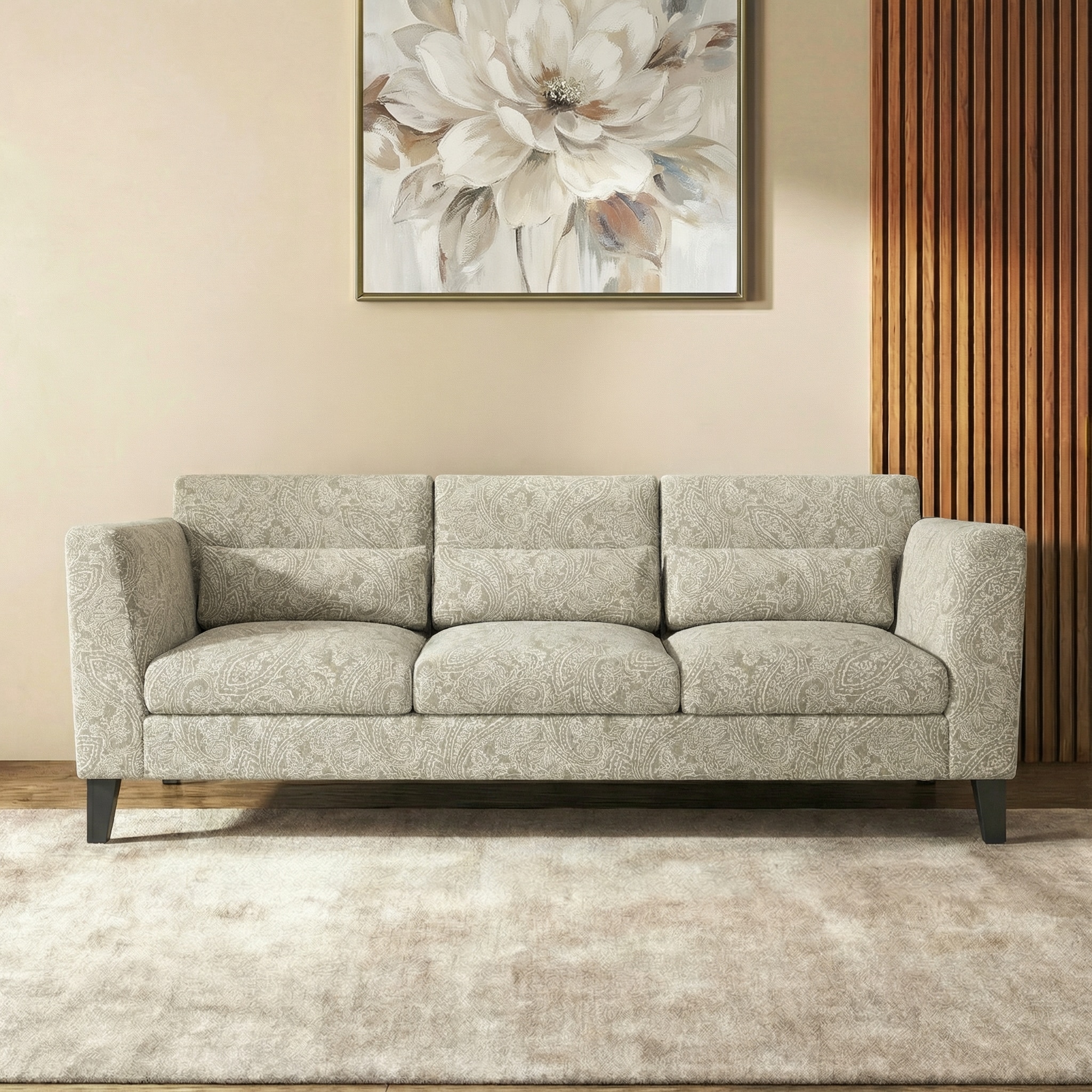 Lewis 3 Seater Fabric Sofa In Monochrome Paisley Colour