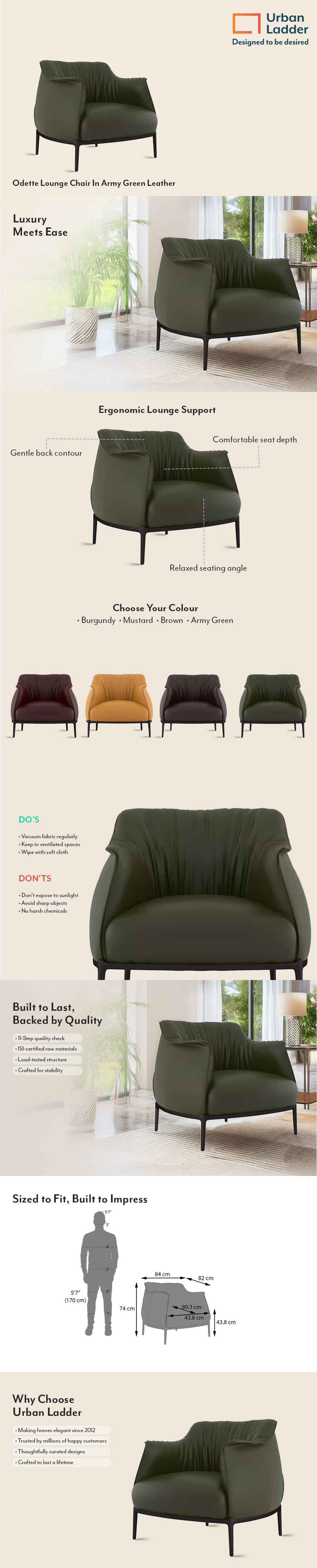 Odette Lounge Chair In Army Green Leather