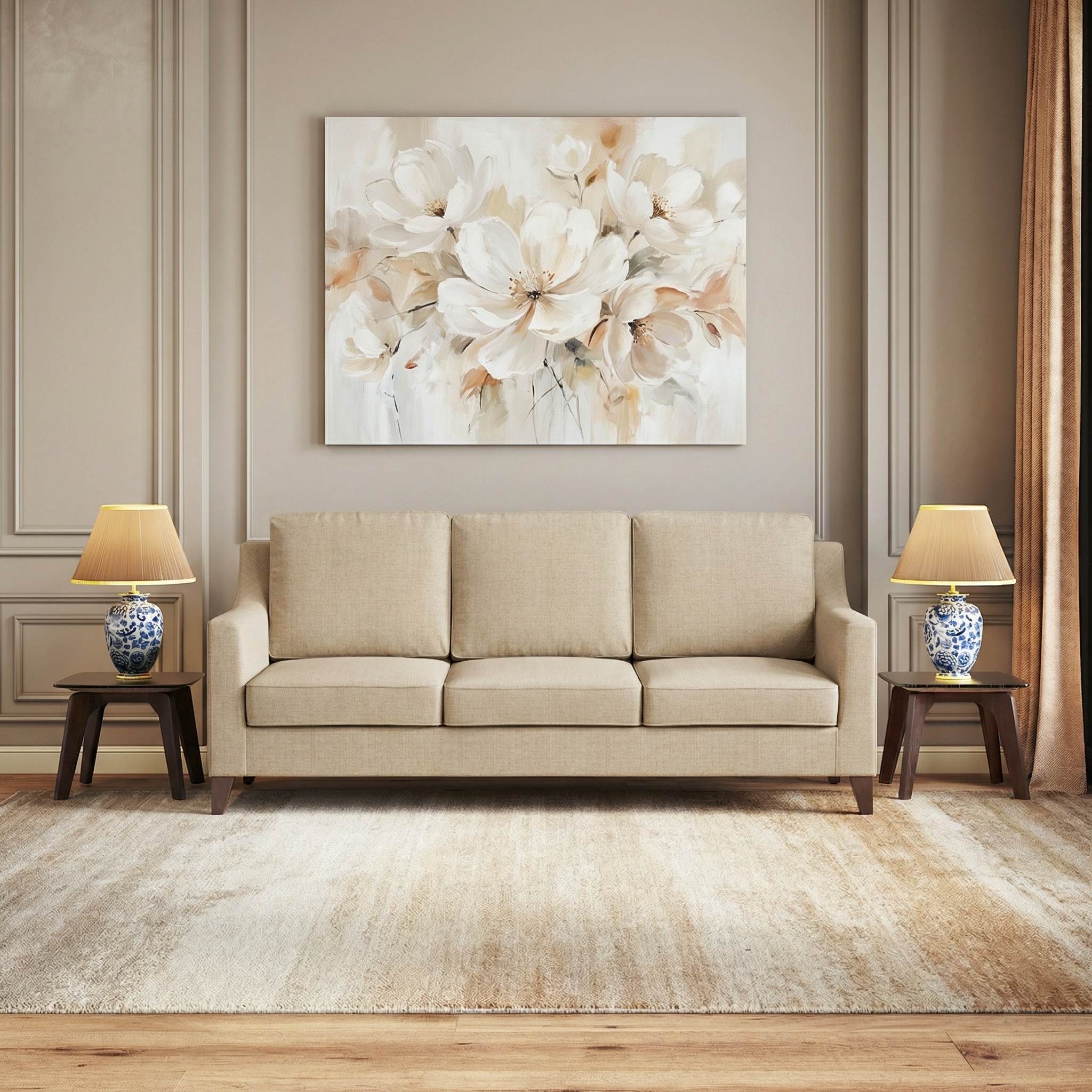 Abbey 3 Seater Fabric Sofa In Birch Beige Colour