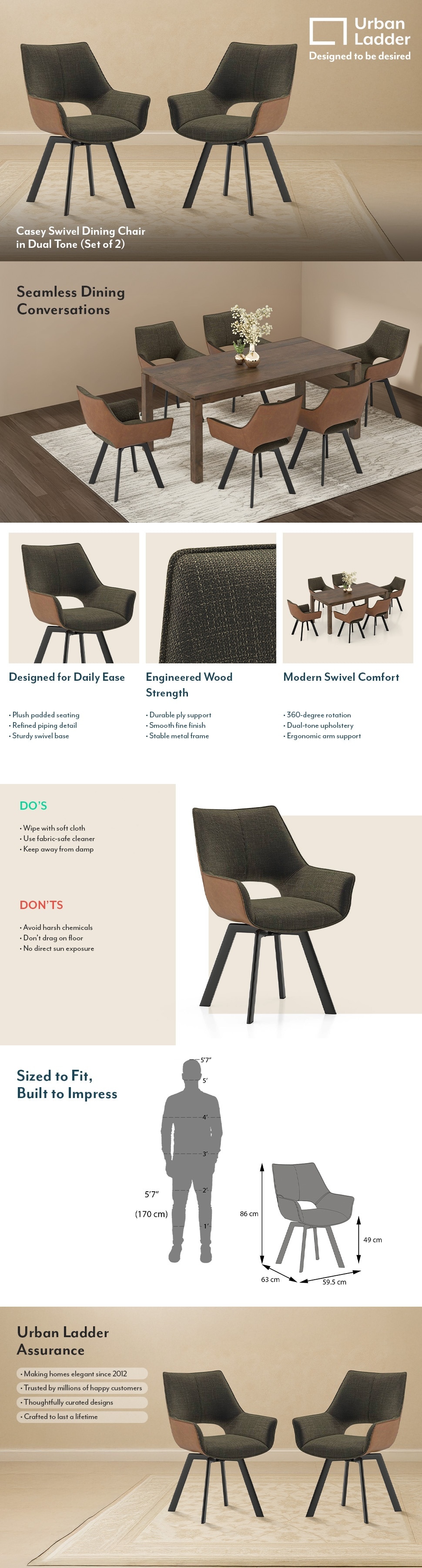 Casey Engineered Wood Dining Chair in Dual Tone Colour - Set of 2