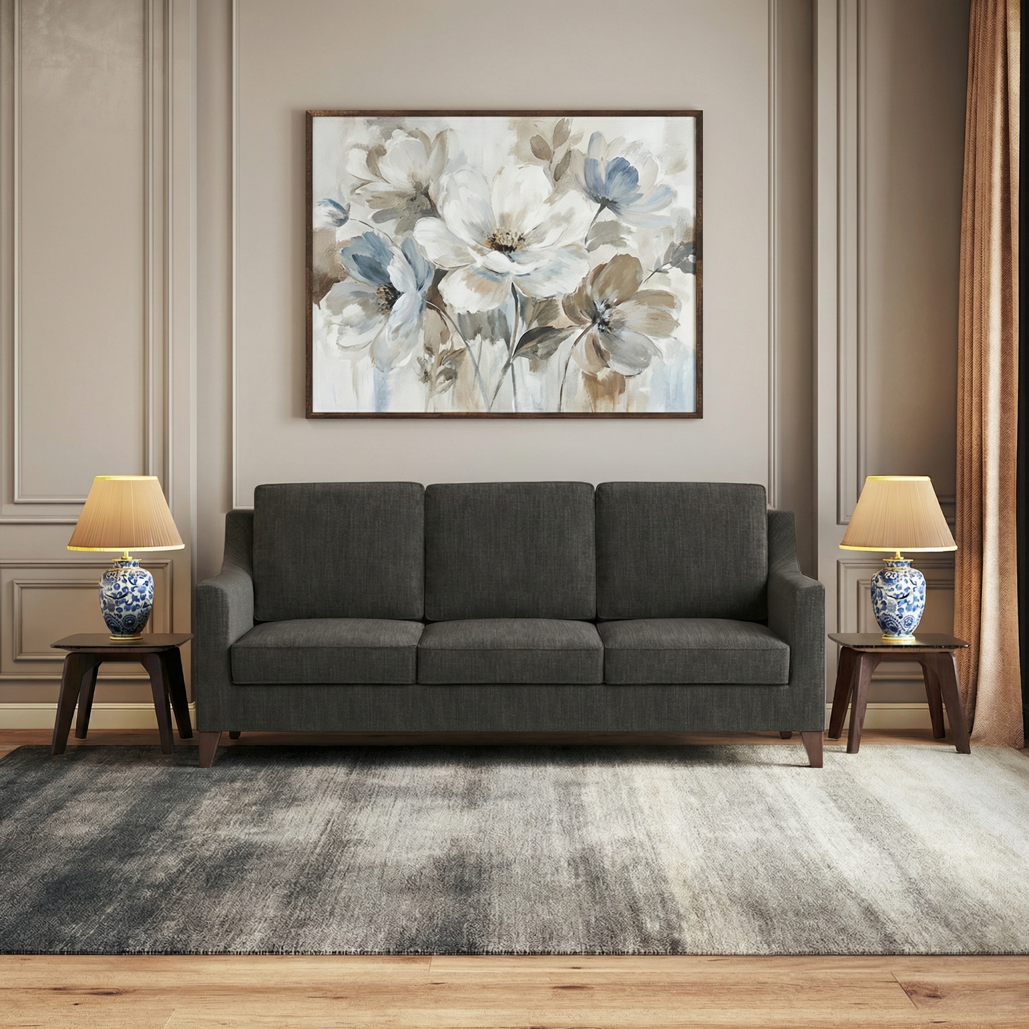 Abbey Sofa Set (Colour : Steel Grey, Cushion : Soft, Seater : 3+2+1)