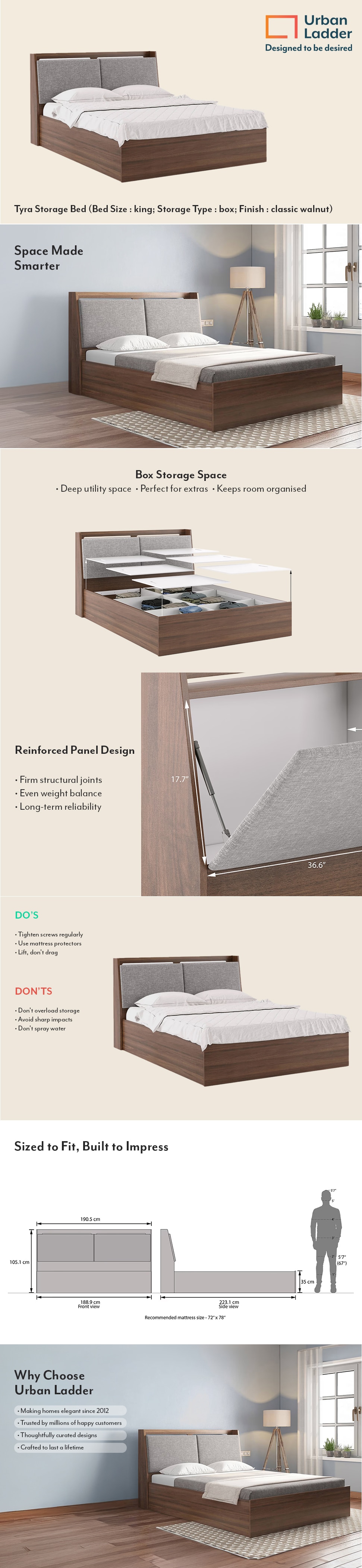 Tyra Engineered Wood King Size Bed With Box Storage (Classic Walnut Finish)
