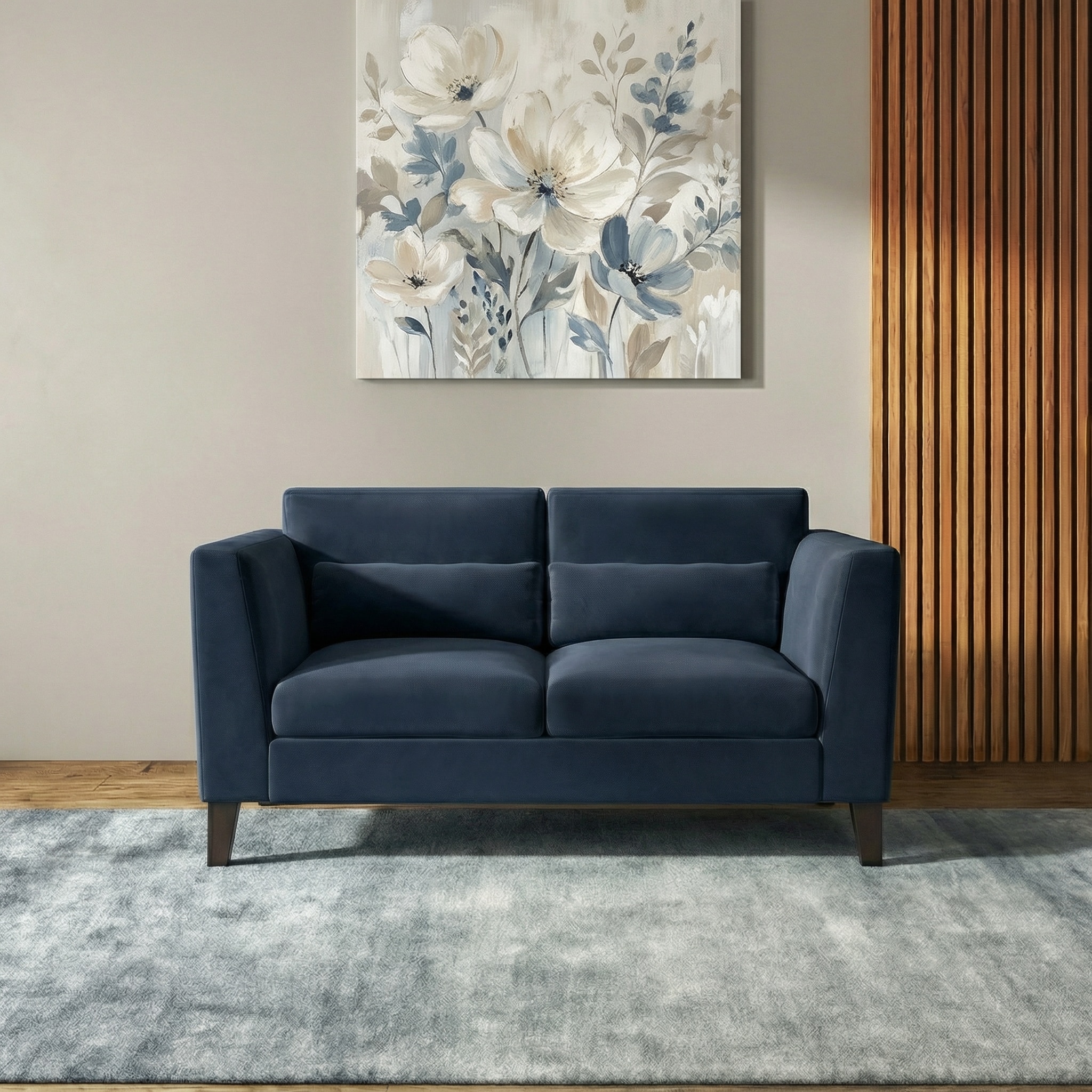 Lewis 2 Seater Fabric Sofa in Sea Port Blue Velvet Colour