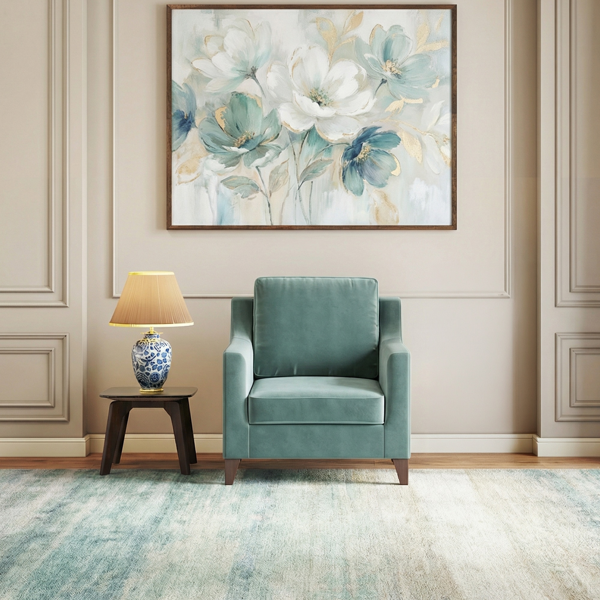 Abbey 1 Seater Fabric Sofa In Dusty Turquoise Velvet Colour