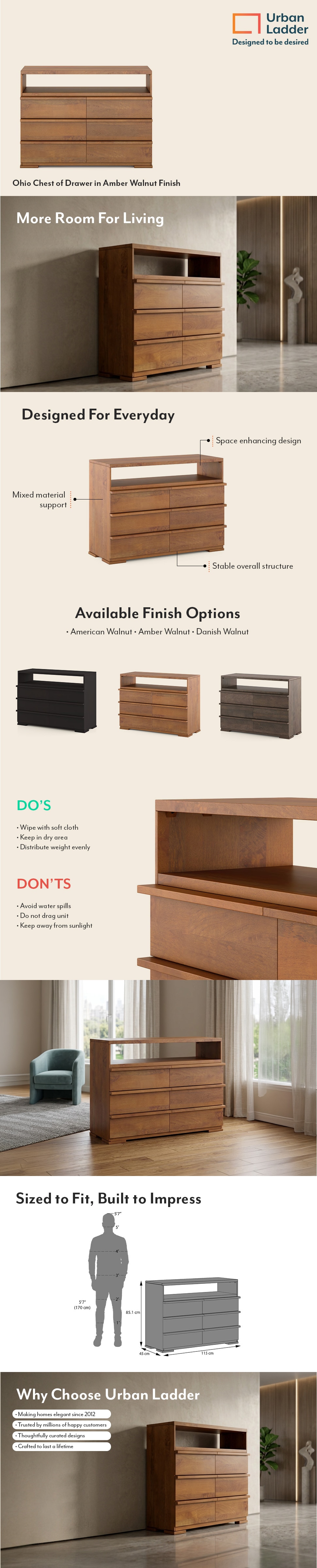 Ohio Chest of Drawer in Amber Walnut Finish