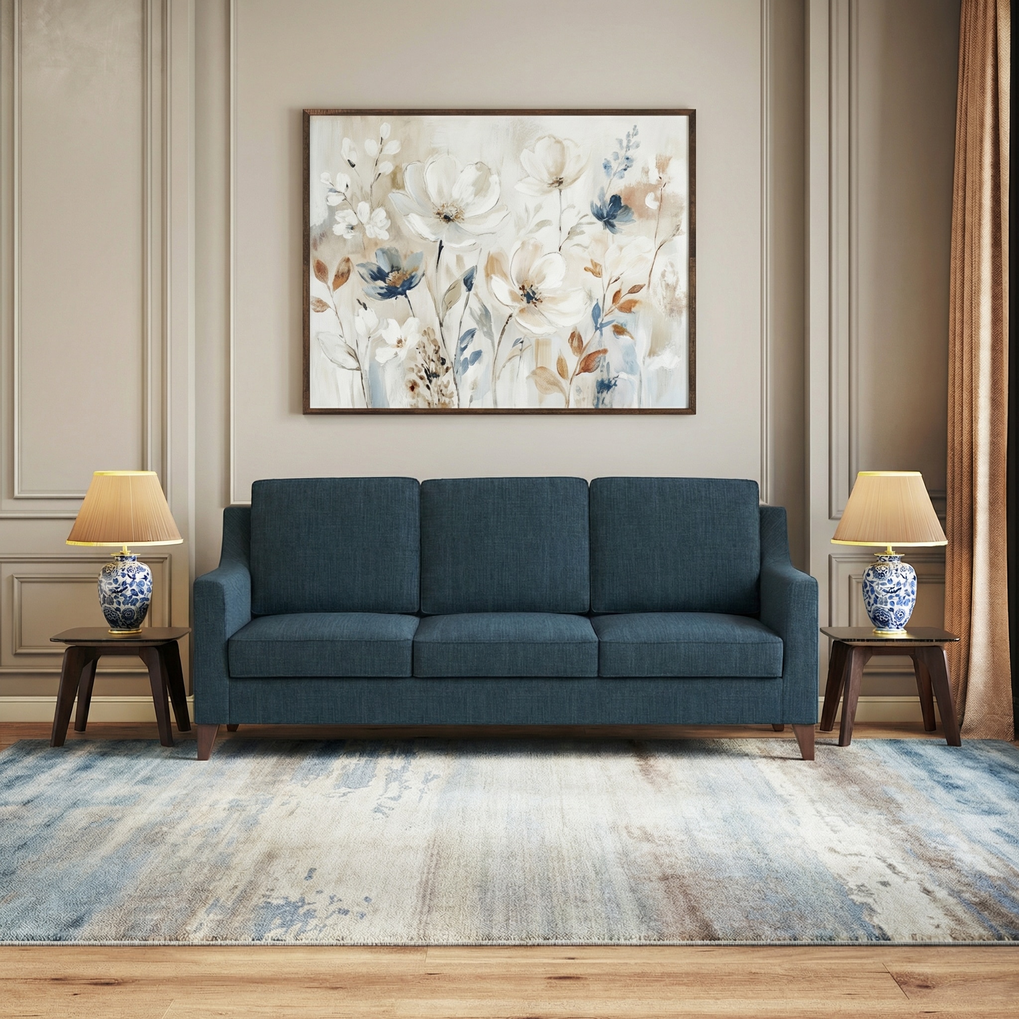 Abbey 3 Seater Fabric Sofa in Indigo Blue Colour