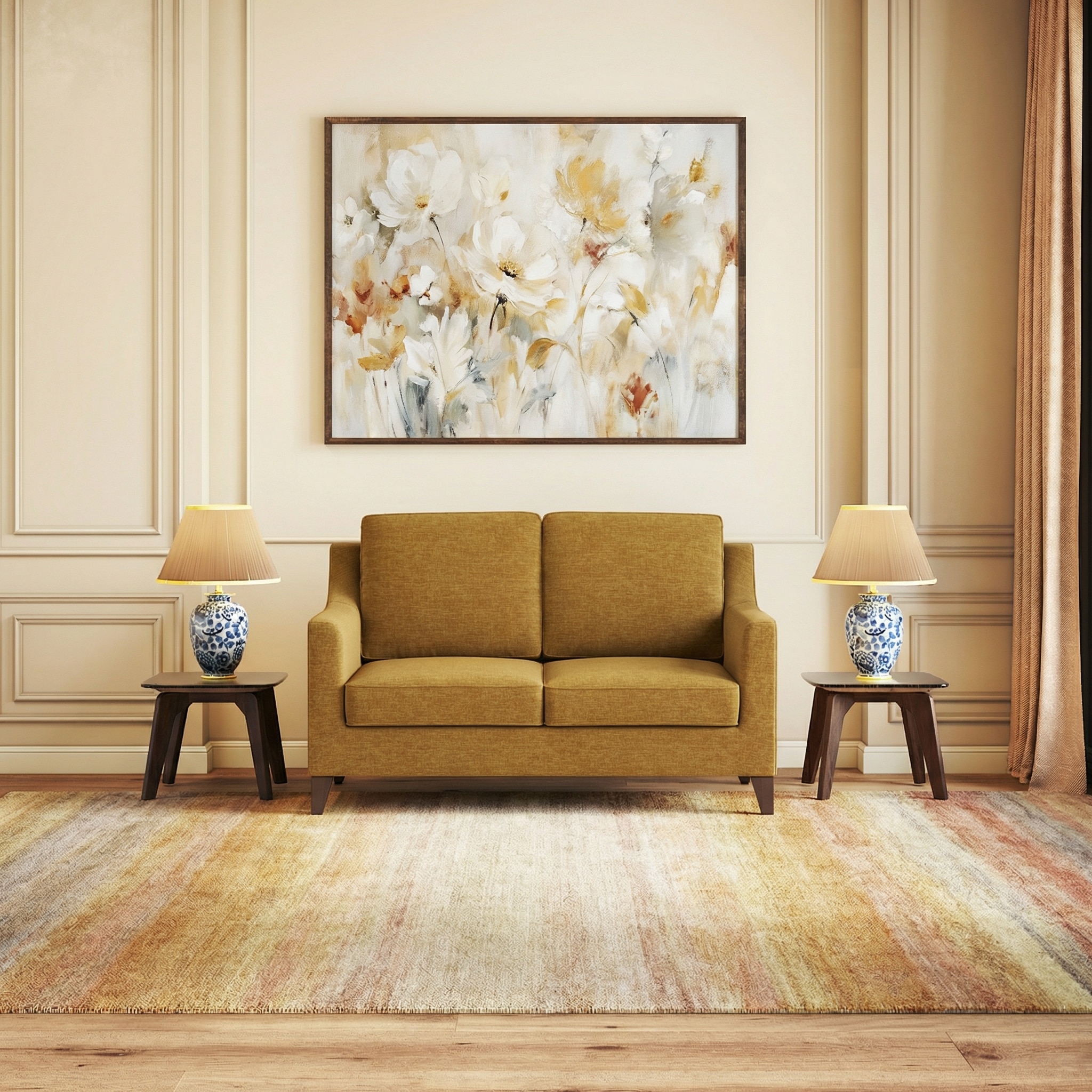 Abbey 2 Seater Fabric Sofa In Ochre Colour