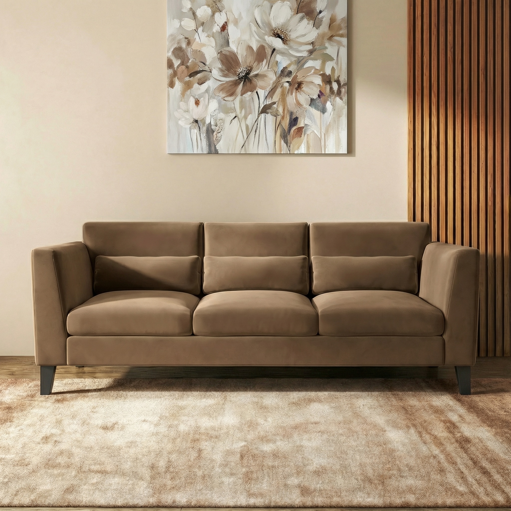 Lewis Sofa (Colour : Fawn Velvet, Cushion : Soft, Seater : 3+1+1)
