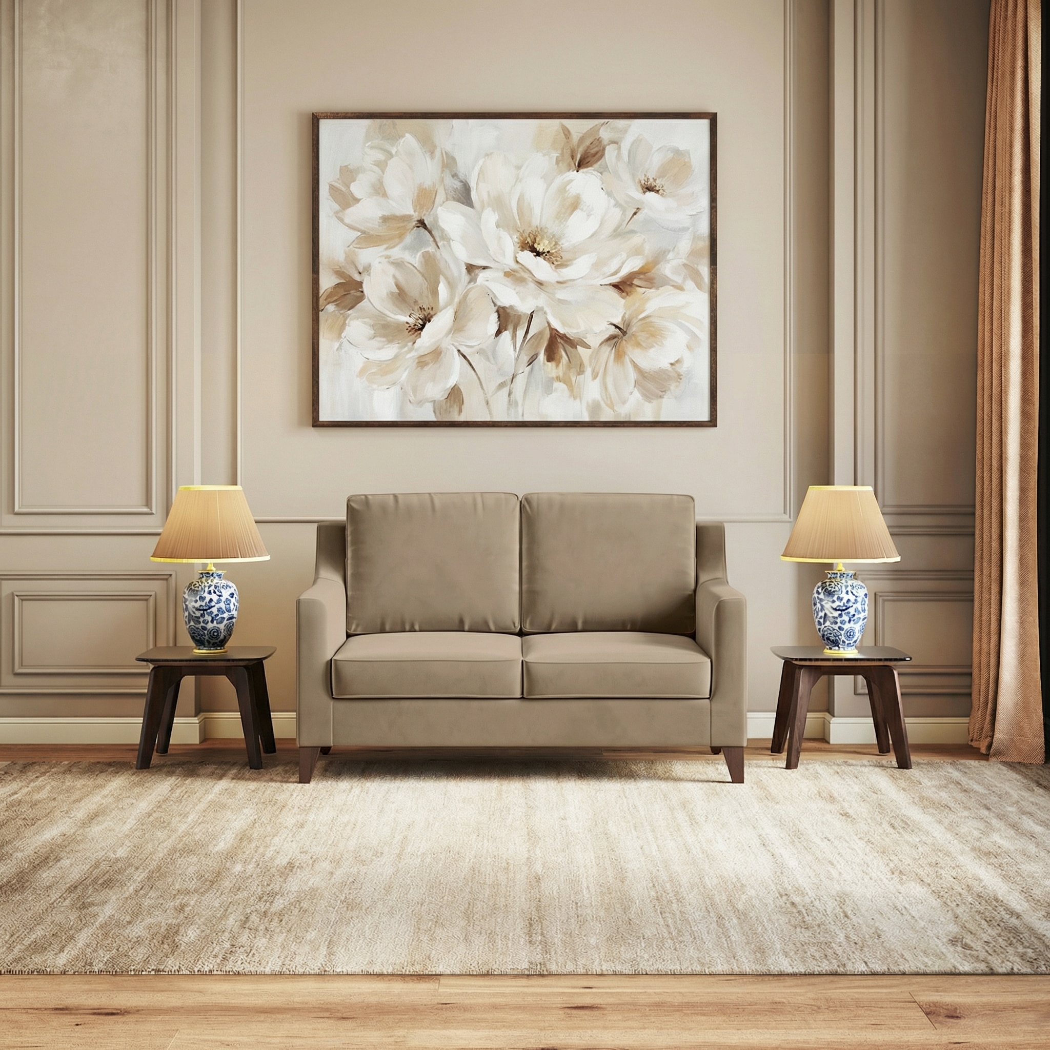 Abbey Sofa Set (Colour : Fawn Velvet, Cushion : Soft, Seater : 2+1+1)