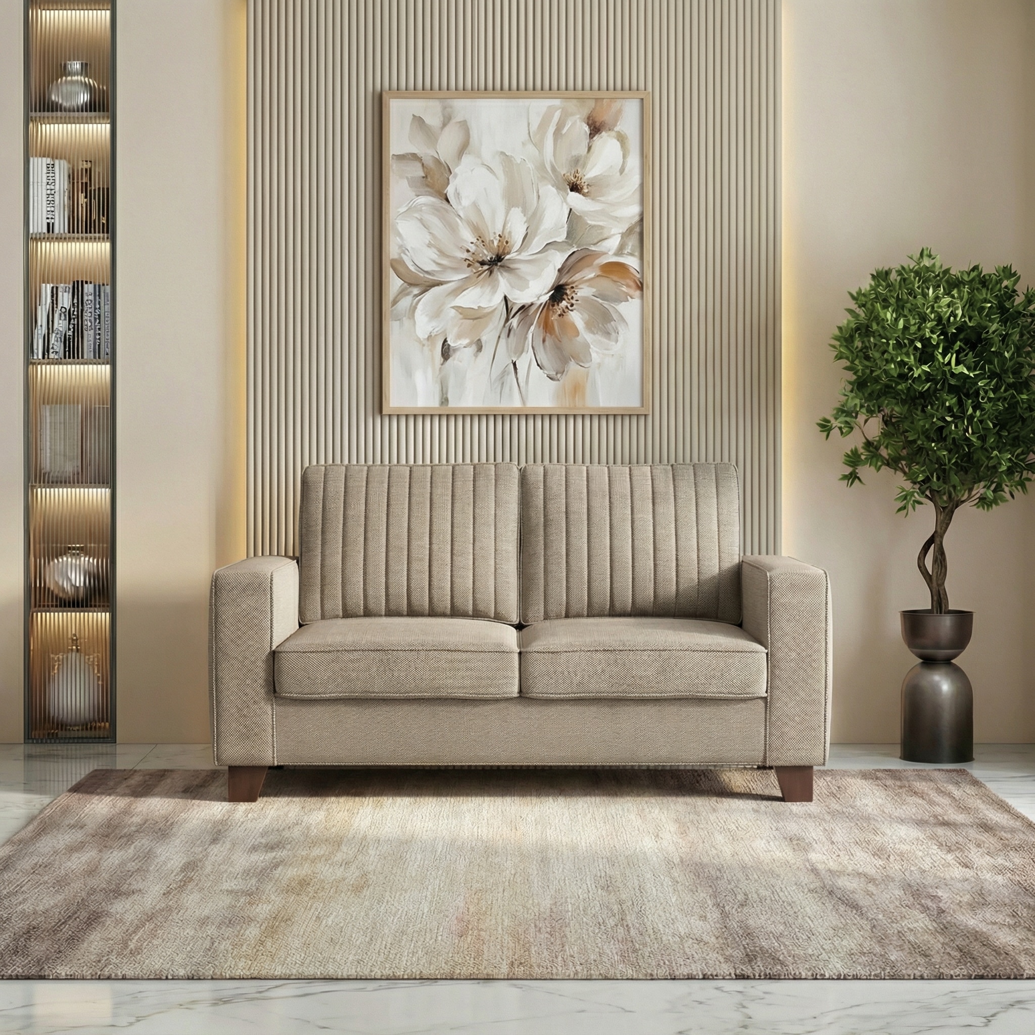 Apollo Neo 2 Seater Fabric Sofa in Mist Brown Colour (Back Height : Regular, Cushion Type : Soft)