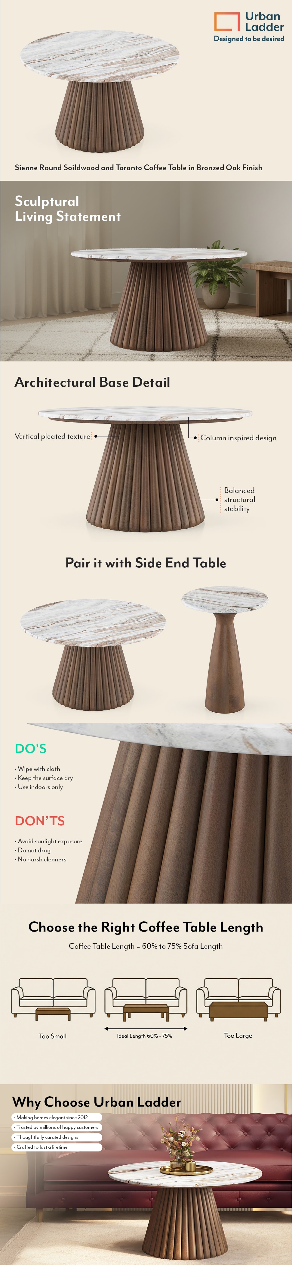 Sienne Round Solid Wood and Toronto Coffee Table in Bronzed Oak Finish