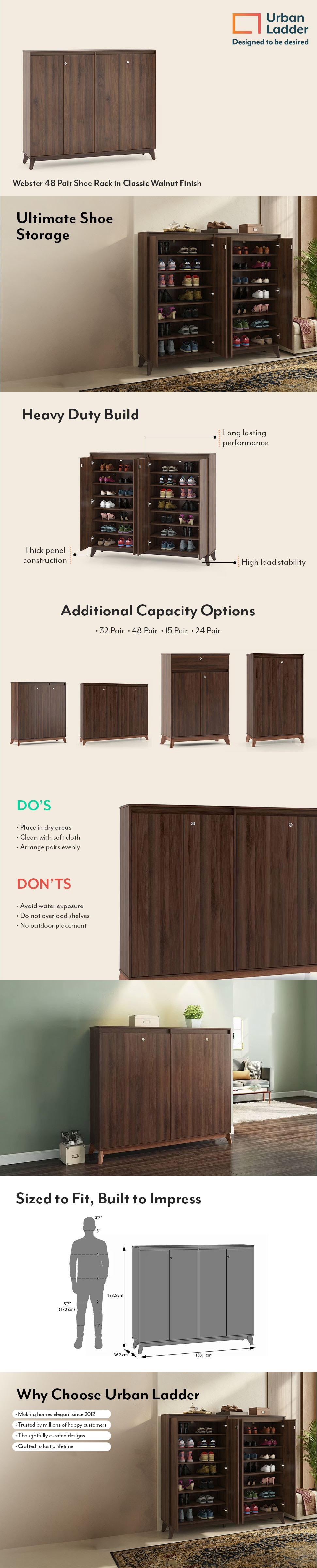 Webster 48 Pair Shoe Rack in Classic Walnut Finish