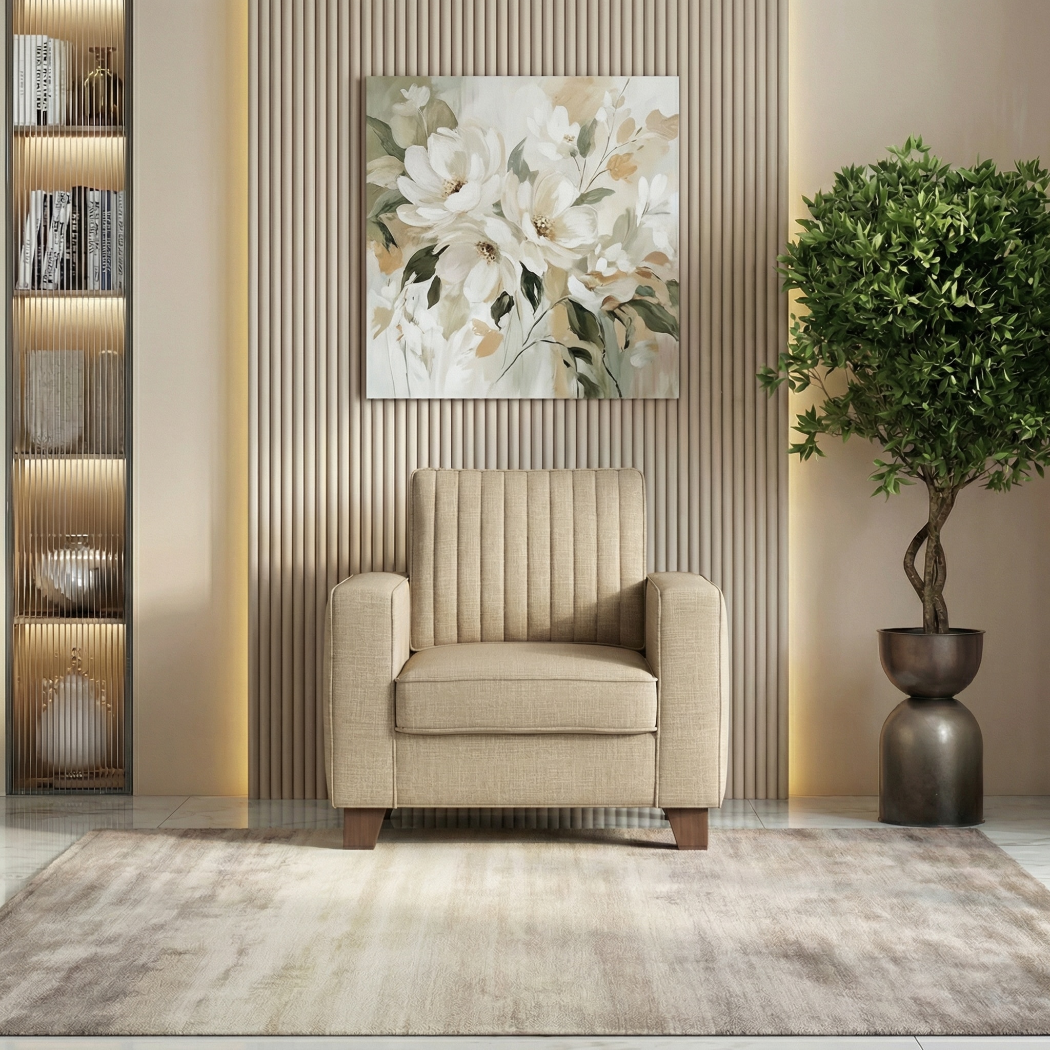 Apollo Neo 1 Seater Fabric Sofa In Sandshell Beige Colour