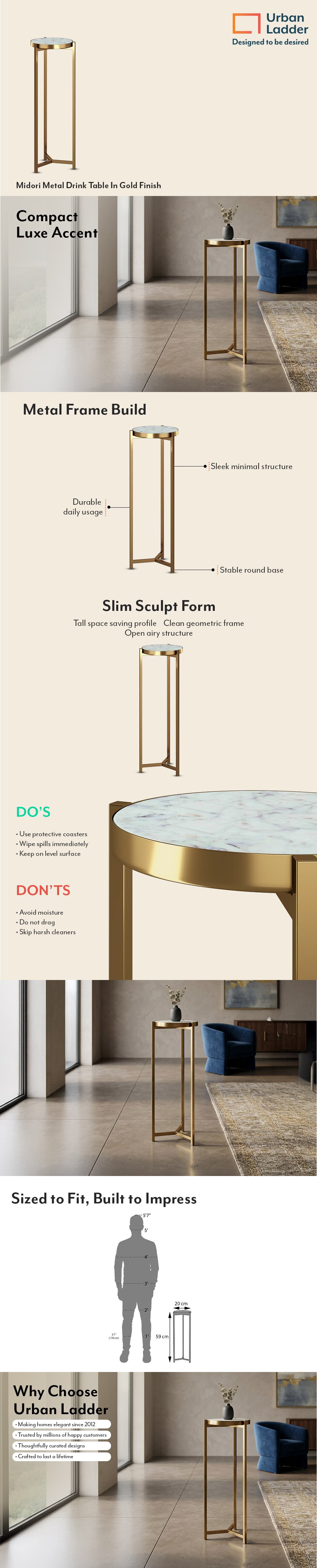 Midori Metal Drink Table In Gold Finish