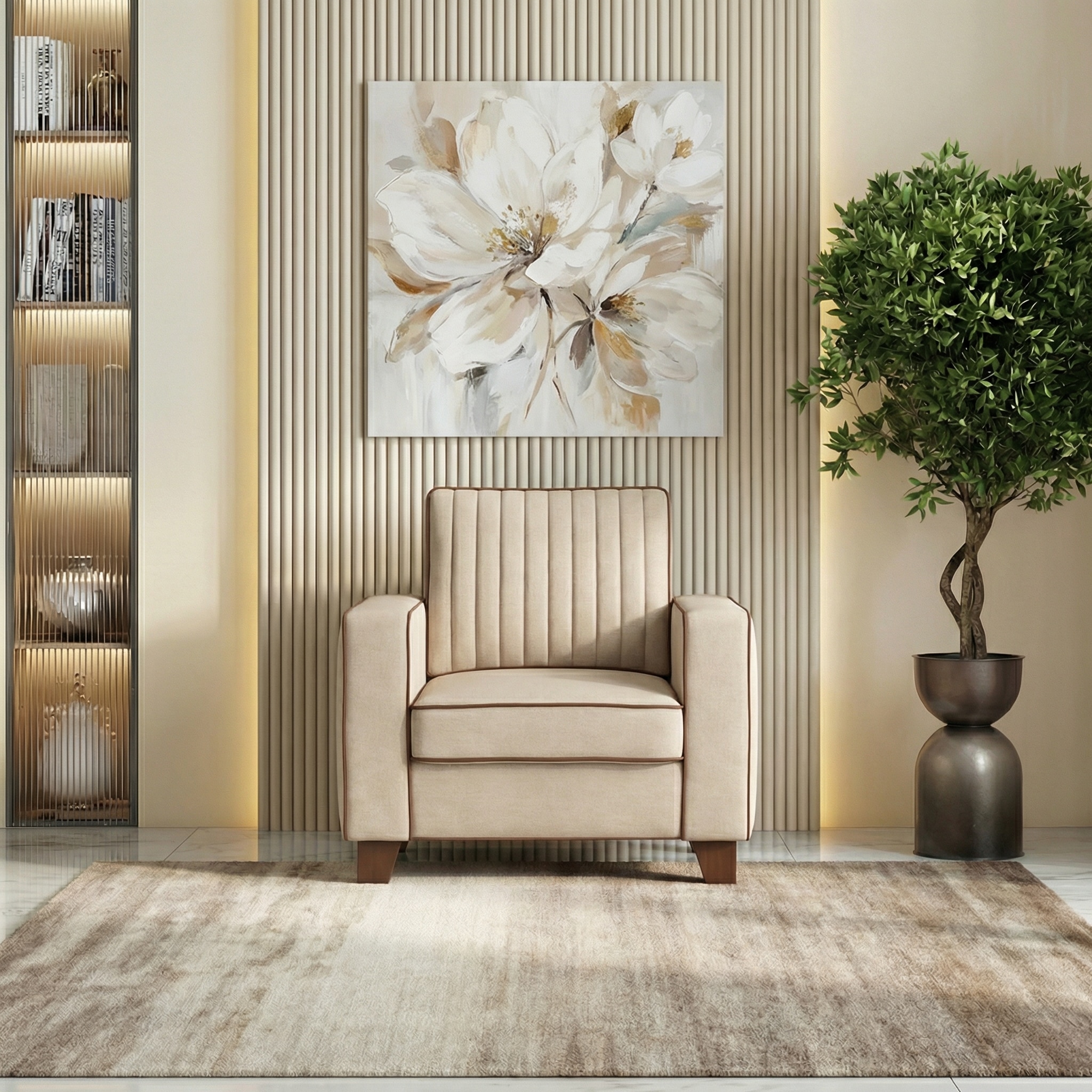 Apollo Neo 1 Seater Fabric Sofa In Classic Beige Colour