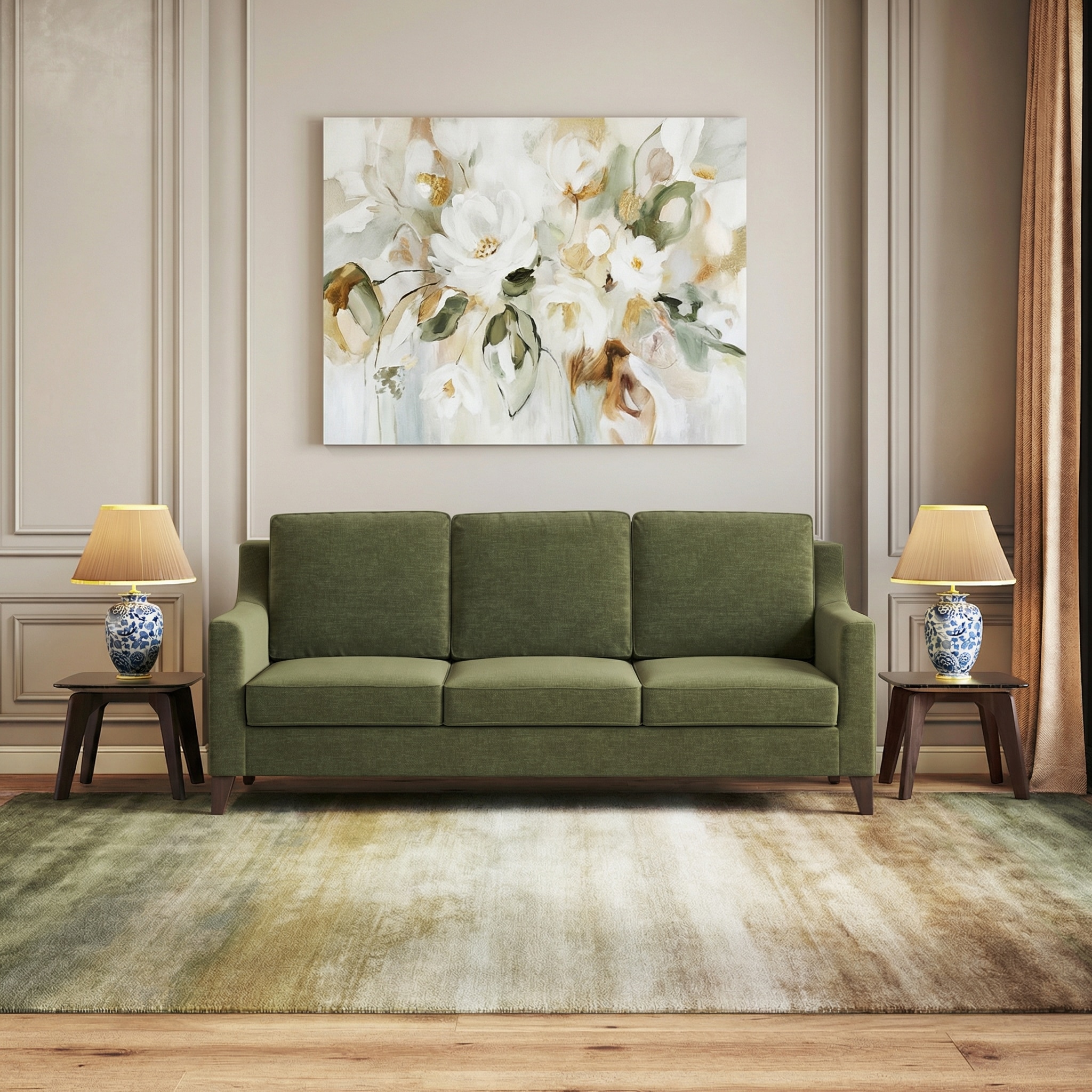 Abbey Sofa (Colour : Moss Green, Cushion : Soft, Seating Capacity : 3 Seater)