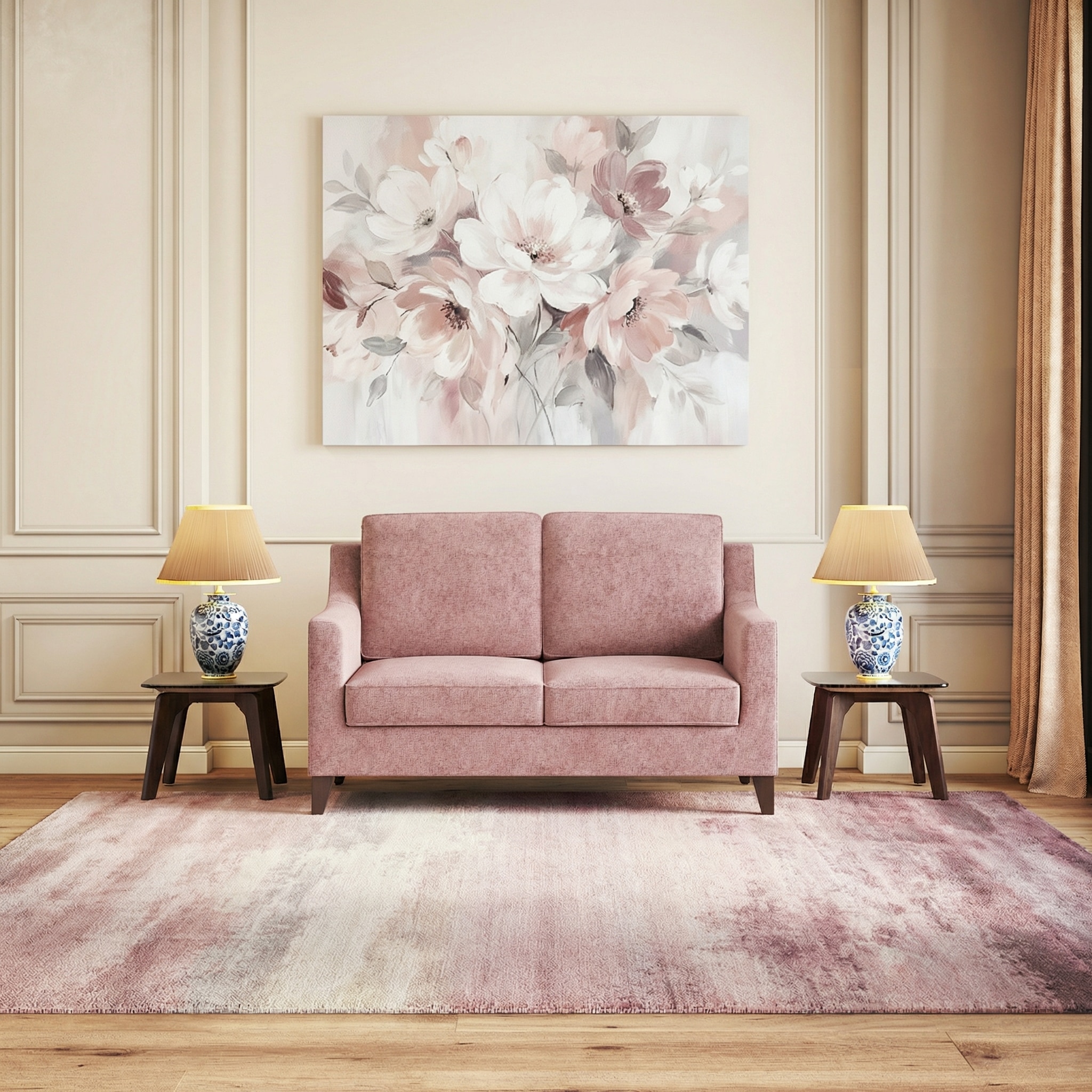 Abbey Sofa (Colour : Desert Rose, Cushion : Hard, Seating Capacity : 2 Seater)