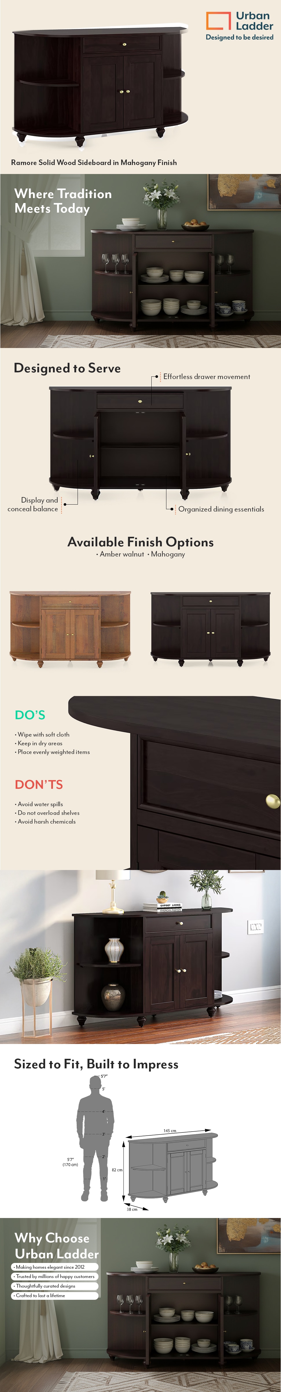 Ramore Solid Wood Sideboard in Mahogany Finish