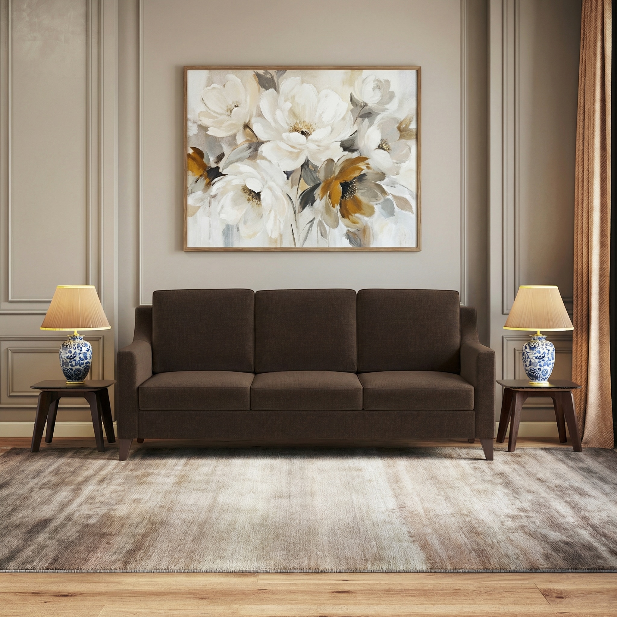 Abbey 3 Seater Fabric Sofa In Dark Earth Colour