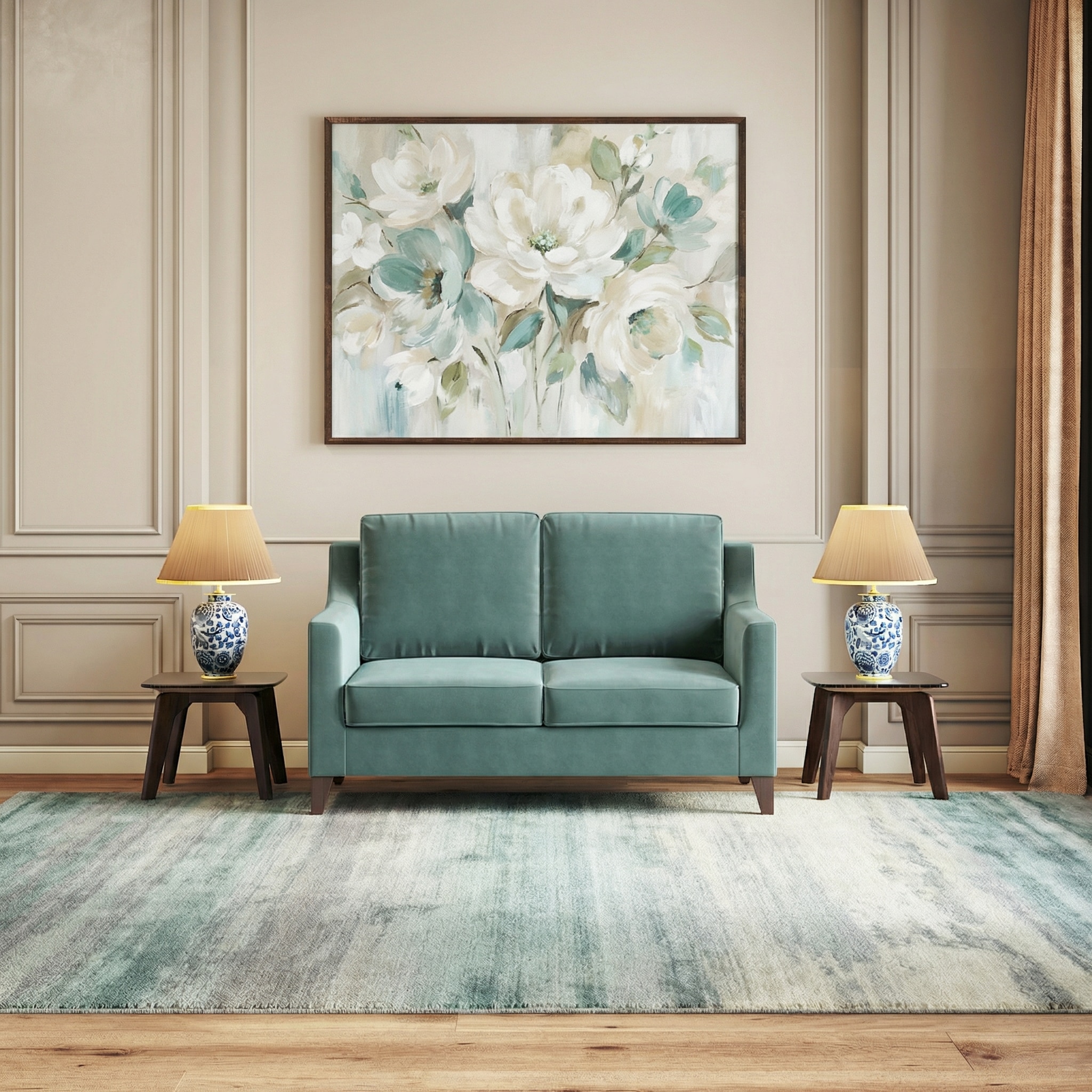 Abbey 2 Seater Fabric Sofa in Dusty Turquoise Velvet Colour