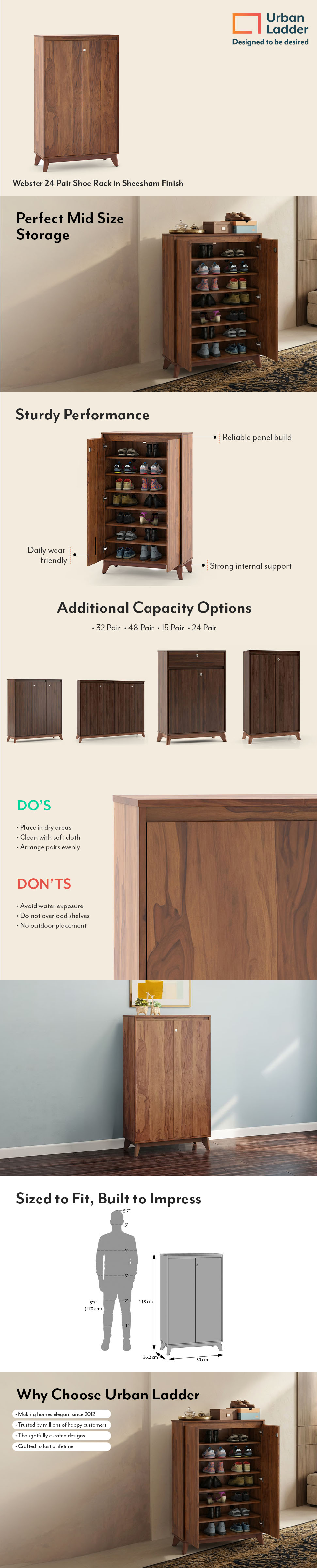 Webster 24 Pair Shoe Rack in Sheesham Finish
