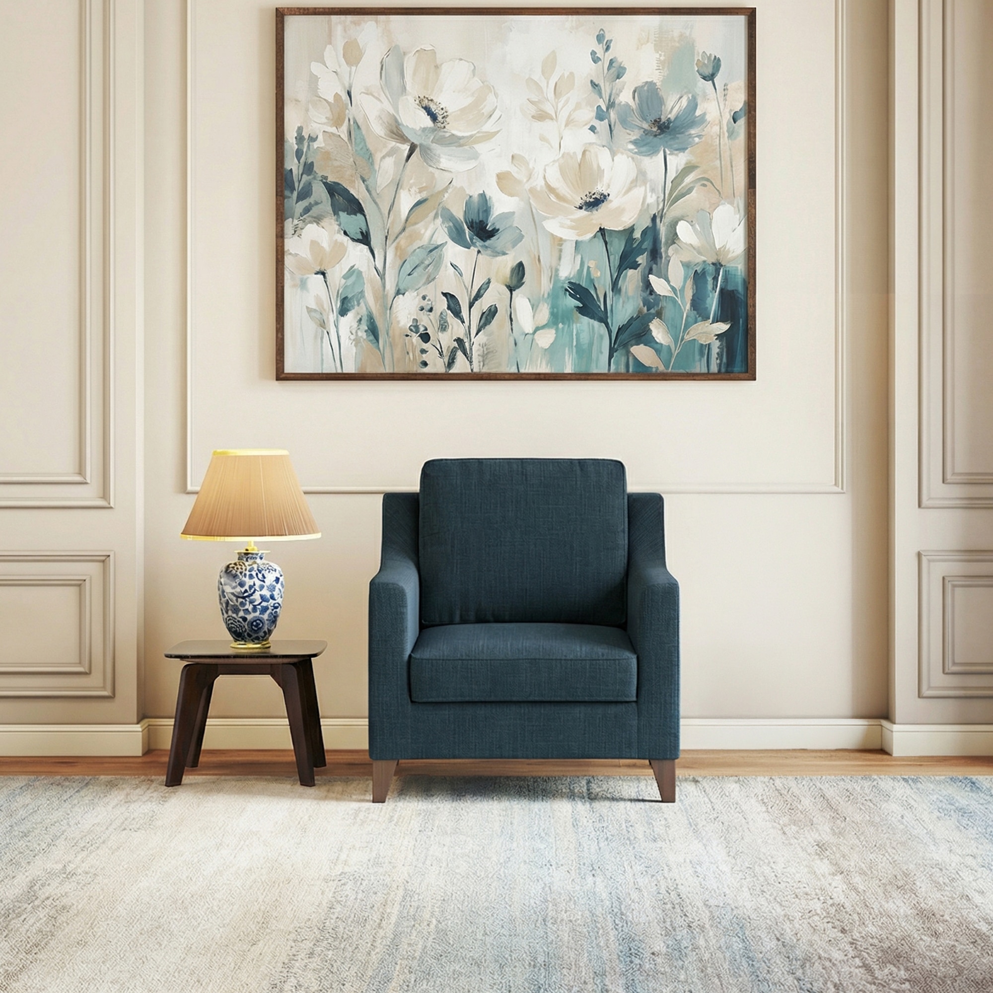 Abbey 1 Seater Fabric Sofa In Indigo Blue Colour