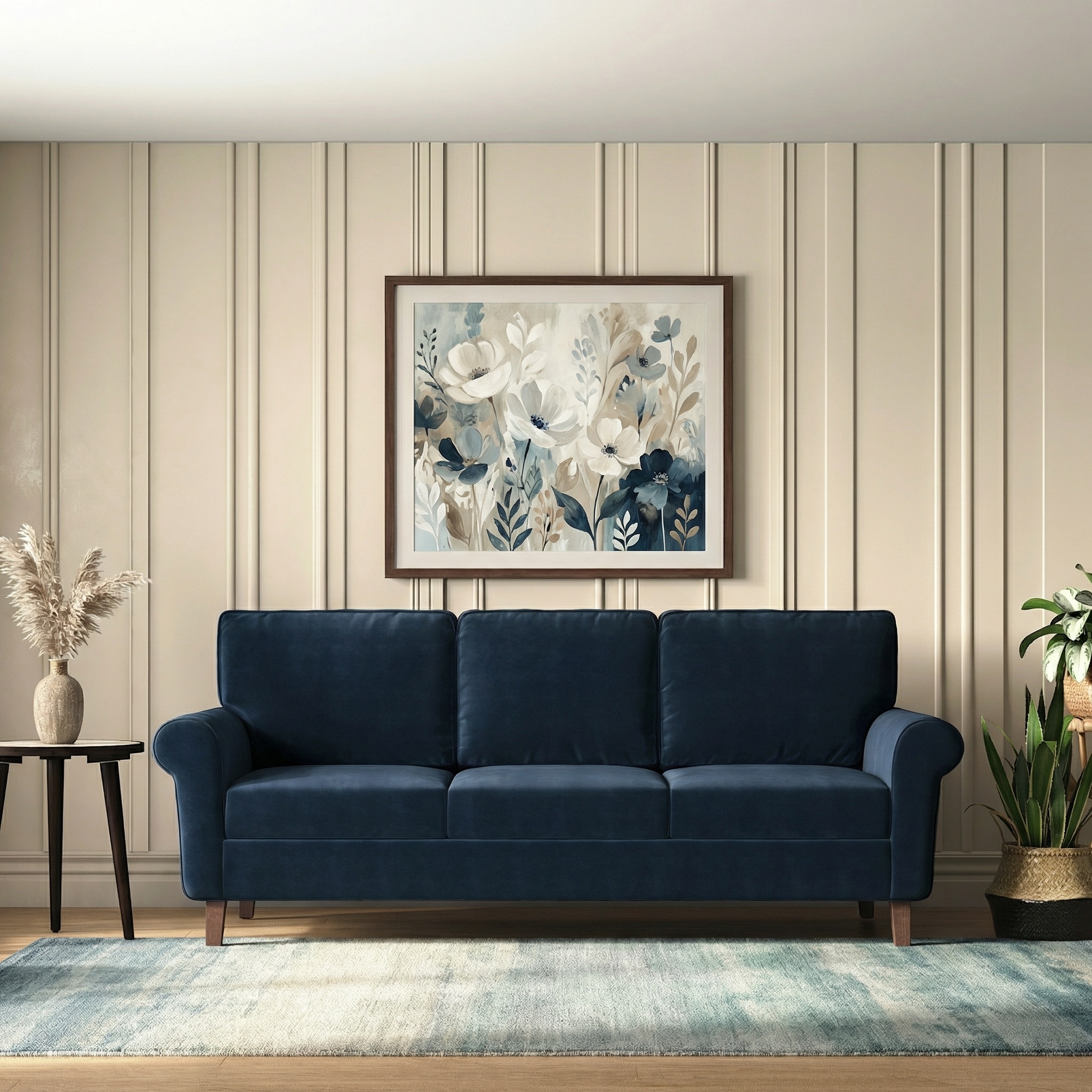 Oxford 3 Seater Fabric Sofa in Sea Port Blue Velvet Colour