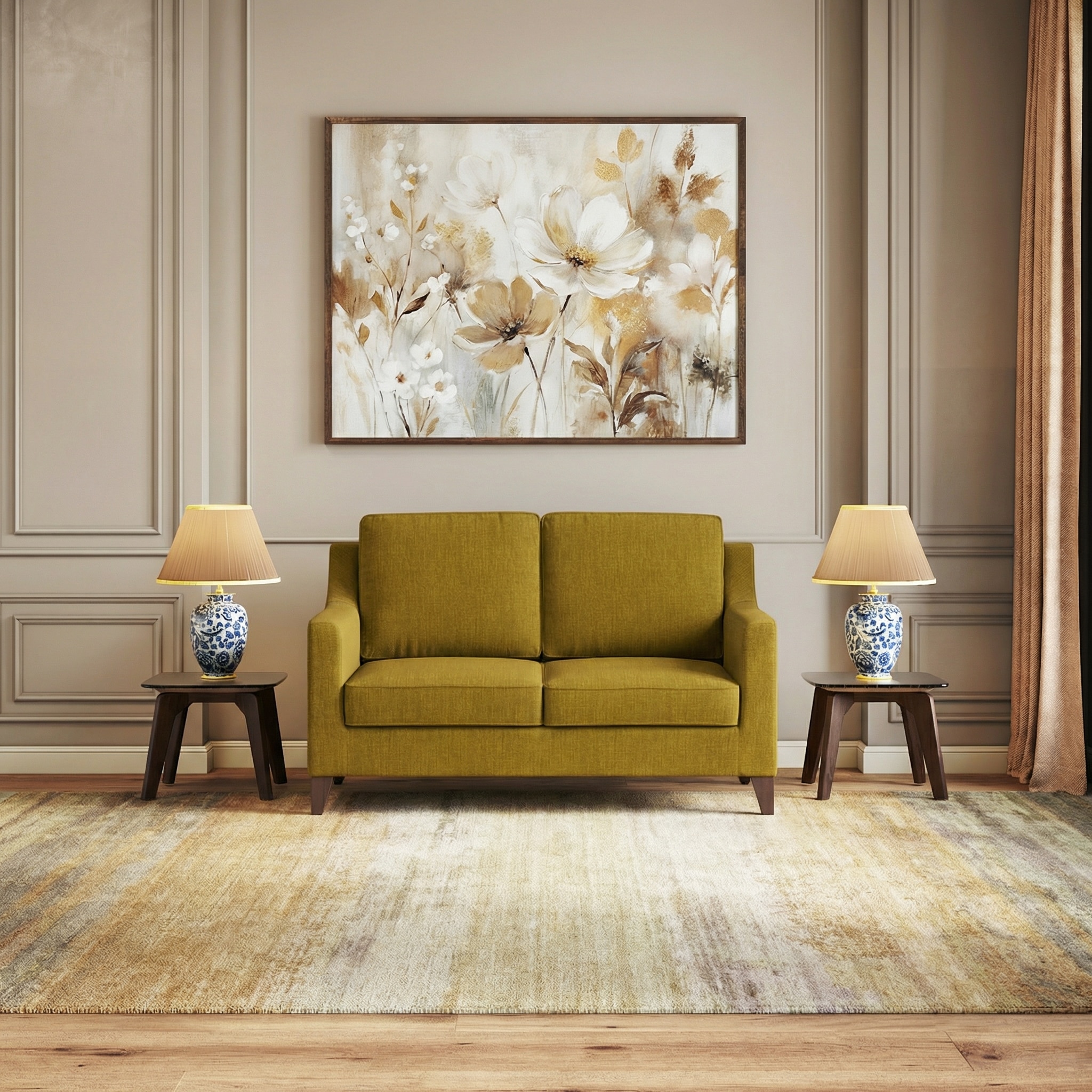 Abbey 2 Seater Fabric Sofa in Olive Green Colour