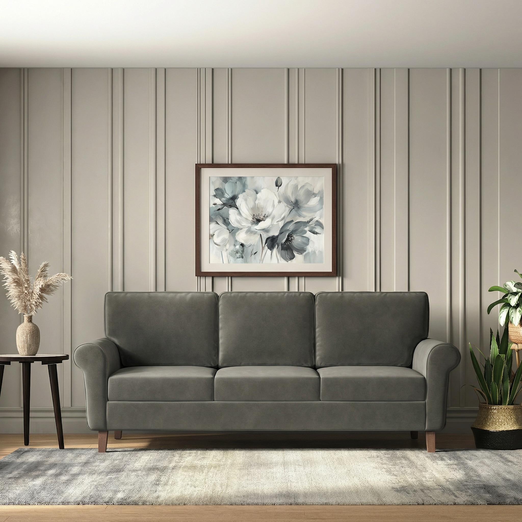 Oxford 3 Seater Fabric Sofa in Ash Grey Velvet Colour