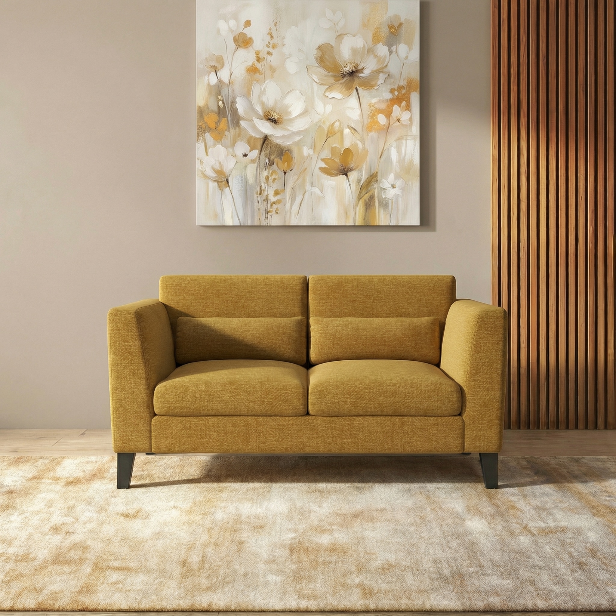 Lewis 2 Seater Fabric Sofa In Ochre Colour - Urban Ladder
