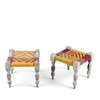 Oakville Sheesham Wood Vintage Seater Maachi Bench Set  2 Stools In Multi Colour Chindi  Yellow Rope