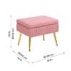 Doe Buck Ribbed Velvet Ottoman Stool in Dusty Pink Colour with Gold Metal Legs