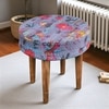 Nayla Solid Wood Stool in Bird Print Grey Kantha Fabric