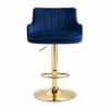 Doe Buck Oliver Adjustable Velvet Bar Stool in Blue Colour with Gold Base