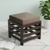 Houston Sheesham Wood Contemporary Set of 2 Stools in Jute Brown, Extra Dark Mahogany Finish