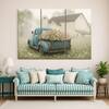 Truss Pcs Grey Blue Full Flowers Frame Floral Canvas Canvas Wall Prints Set of 3 Multicolor Matte