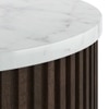 Aurora Round White Marble and Solid Wood Side Table in Java Walnut finish