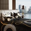 Stoa Paris Super King 5PC Satin Bedding Set  5PC Jet Black-White Gold