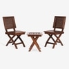 Alfresco Solid Wood Outdoor Folding Square Table with Two Square Chairs in Brown Colour