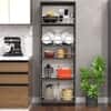 5 Open Shelves In Highland Pine Finish With Free Standing Tall Units.